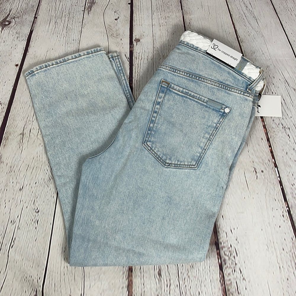 7FAM HW Cropped Straight faux Braid Belt Jeans NWT Summer Crop